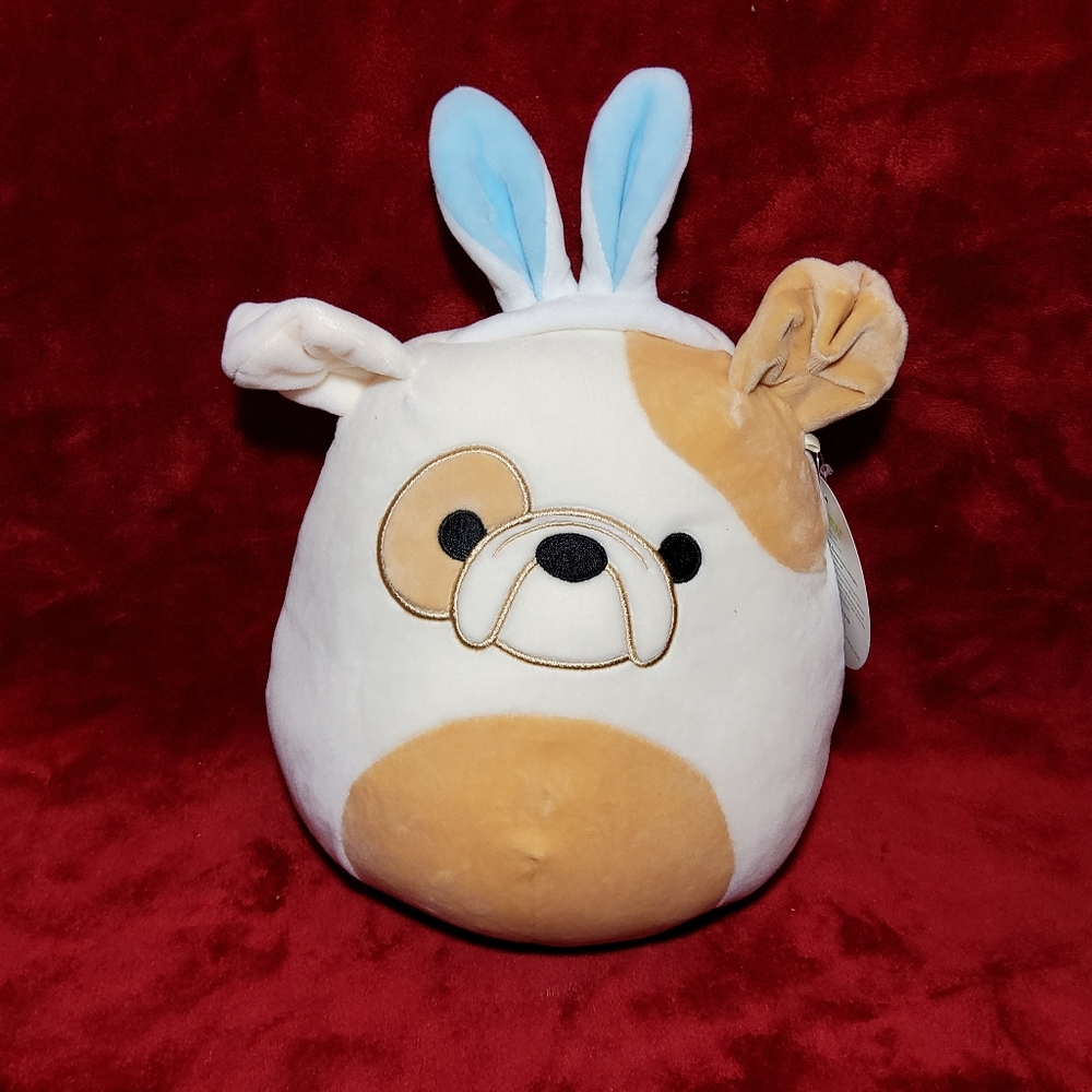 Squishmallows Brock the Bulldog 11” Plush Dog w/ Easter Bunny Ears Kellytoy NWT